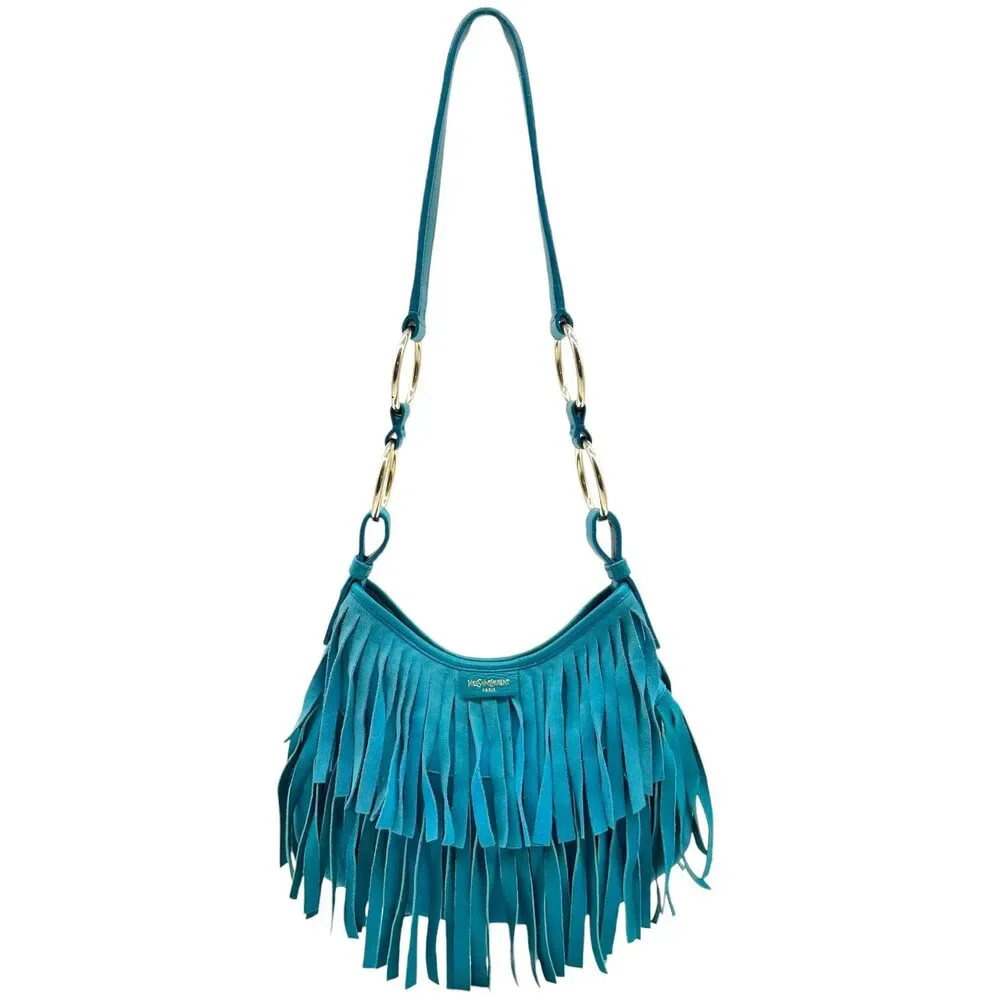 Yves Saint Laurent Rive Gauche by Tom Ford Turquoise Fringe Mini Bag - Picture 1 of 10